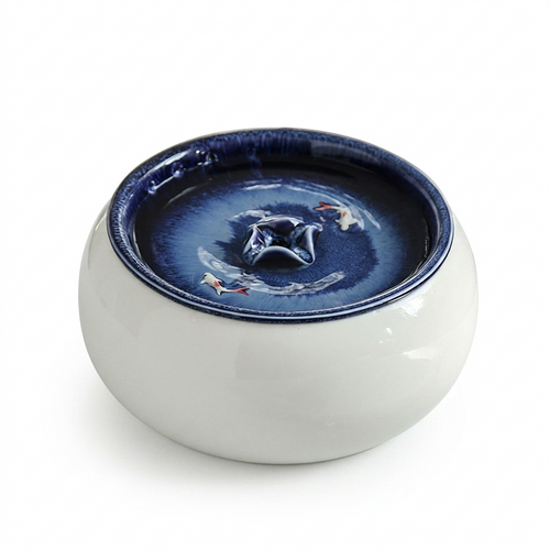 Real Staples Ceramic Pet Fountain Deep Ocean Blue