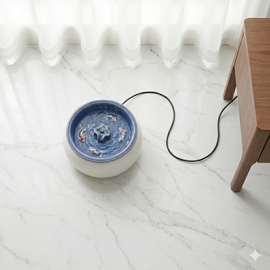 Real Staples Ceramic Pet Fountain In Use Example
